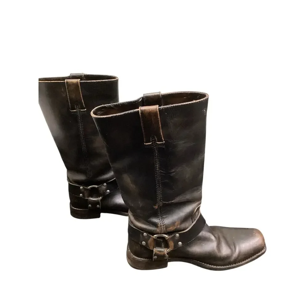 Vintage FryeBoots Women’s Size7.5 Leather Harness Studded Boots Distressed Brown